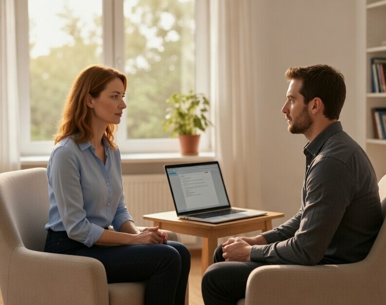 Therapist using SignalEHR embedded video conferencing